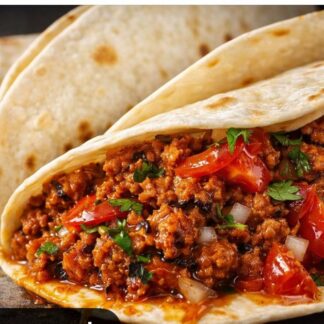 4 Tacos à la viande hachée $20 avec guacamole frijoles et salsa