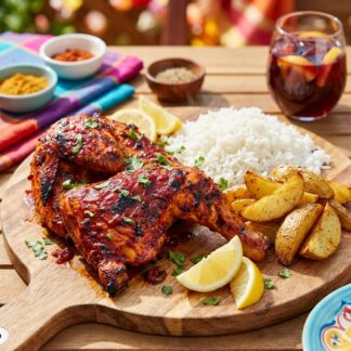 Chicken Piri Piri (with rice and roast potatoes)